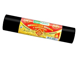 Мешки для мусора 120 л, с завязками, черные, в рулоне 10 шт., ПНД, 15 мкм, 800х750 мм, VIP, Z12010black в Благовещенске