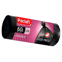 Мешки для мусора 60 л, черные, в рулоне 20 шт., ПНД, 7,4 мкм, 720х600 мм, PACLAN, 600820 в Благовещенске
