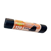 Мешки для мусора 120 л, с завязками, черные, в рулоне 10 шт., ПНД, 16 мкм, 1100х700 мм, Крепак, 4607075710320 в Благовещенске