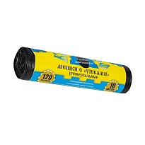 Мешки для мусора 120 л, с ушками, черные, в рулоне 10 шт., ПНД, 13 мкм, 1050х680 мм, Крепакоф, 4607075710436 в Благовещенске