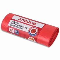 Мешки для мусора 60 л, красный, в рулоне 20 шт., ПНД, 10 мкм, 680х580 мм, LAIMA, 606702 в Благовещенске