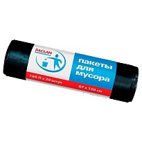 Мешки для мусора 160 л, черные, в рулоне 20 шт., ПВД, 30 мкм, 1200х870 мм, PACLAN Professional, 604082 в Благовещенске
