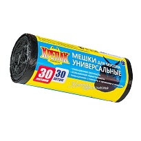 Мешки для мусора 30 л, черные, в рулоне 30 шт., ПНД, 9 мкм, 600х500 мм, Крепак, 4607075710108 в Благовещенске