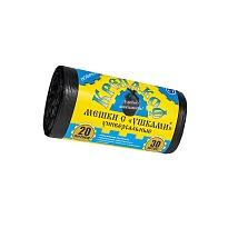 Мешки для мусора 20 л, с ушками, черные, в рулоне 30 шт., ПНД, 10 мкм, 550х440 мм, Крепакоф, 4607075710405 в Благовещенске