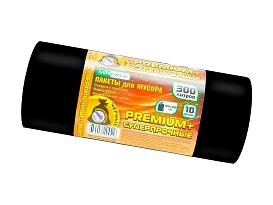Мешки для мусора 300 л, черные, в рулоне 10 шт., ПВД 70 мкм, 1400х1000 мм, PREMIUM+, 30010160 в Благовещенске