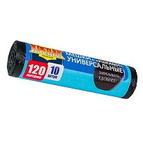 Мешки для мусора 120 л, с ушками, черные, в рулоне 10 шт., ПНД, 15 мкм, 1100х700 мм, Крепак, 4607075710474 в Благовещенске
