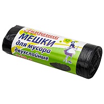 Мешки для мусора 160 л, черные, в рулоне 10 шт., ПВД, 23 мкм, 1200х900 мм, Любаша, 607681 в Благовещенске