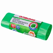 Мешки для мусора 60 л, зеленые, в рулоне 20 шт., ПНД, 10 мкм, 680х580 мм, LAIMA, 606704 в Благовещенске