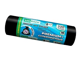 Мешки для мусора 220 л, черные, в рулоне 10 шт., ПВД, 45 мкм, 1250х930 мм, PREMIUM+, 2201068 в Благовещенске