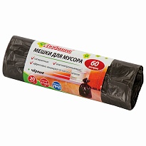 Мешки для мусора 60 л, черные, в рулоне 20 шт., ПНД, 5 мкм, 650х570 мм, Любаша, 605331 в Благовещенске