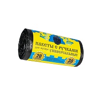 Мешки для мусора 20 л, с ручками, черные, в рулоне 30 шт., ПНД, 10 мкм, 550х440 мм, Крепакоф, 4607075710658 в Благовещенске