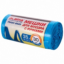 Мешки для мусора 35 л, с ручками, синие, в рулоне 30 шт., ПНД, 9 мкм, 540х500 мм, LAIMA ULTRA, 607683 в Благовещенске