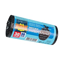 Мешки для мусора 30 л, с ушками, черные, в рулоне 30 шт., ПНД, 9 мкм, 600х500 мм, Крепак, 4607075710450 в Благовещенске