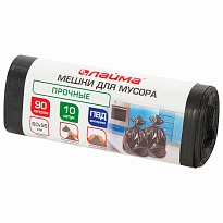 Мешки для мусора 90 л, черные, в рулоне 10 шт., ПВД, 25 мкм, 950х600 мм, LAIMA, 605332 в Благовещенске