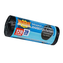 Мешки для мусора 120 л, с ушками, черные, в рулоне 20 шт., ПНД, 15 мкм, 1100х700 мм, Крепак, 4607075710368 в Благовещенске