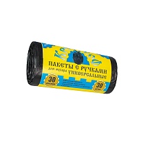 Мешки для мусора 30 л, с ручками, черные, в рулоне 30 шт., ПНД, 9 мкм, 620х480 мм, Крепакоф, 4607075710665 в Благовещенске