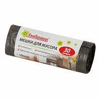 Мешки для мусора 30 л, черные, в рулоне 20 шт., ПНД, 5 мкм, 550х470 мм, Любаша эконом, 605329 в Благовещенске