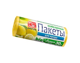Мешки для мусора 30 л, ароматизированные, Лимон, желтые, в рулоне 20 шт., ПНД, 9 мкм, 560х530 мм, GRIFON Aroma, 101-020 Li в Благовещенске