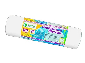 Мешки для мусора 30 л, белые, в рулоне 20 шт., ПНД, 7 мкм, 600х500 мм, MIRPACK Classik, 302042 в Благовещенске