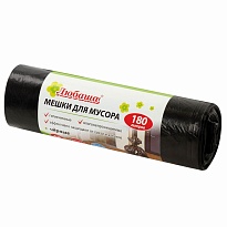 Мешки для мусора 180 л, черные, в рулоне 10 шт., ПВД, 24 мкм, 1060х800 мм, Любаша, 605336 в Благовещенске