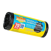 Мешки для мусора 20 л, черные, в рулоне 30 шт., ПНД, 10 мкм, 550х440 мм, Крепак, 4607075710092 в Благовещенске