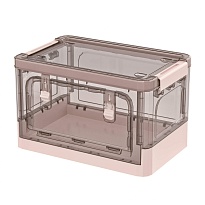 Ящик пластиковый складной прозрачный коричневый, дно розовое, 360х235х230 мм, с колесиками в Благовещенске